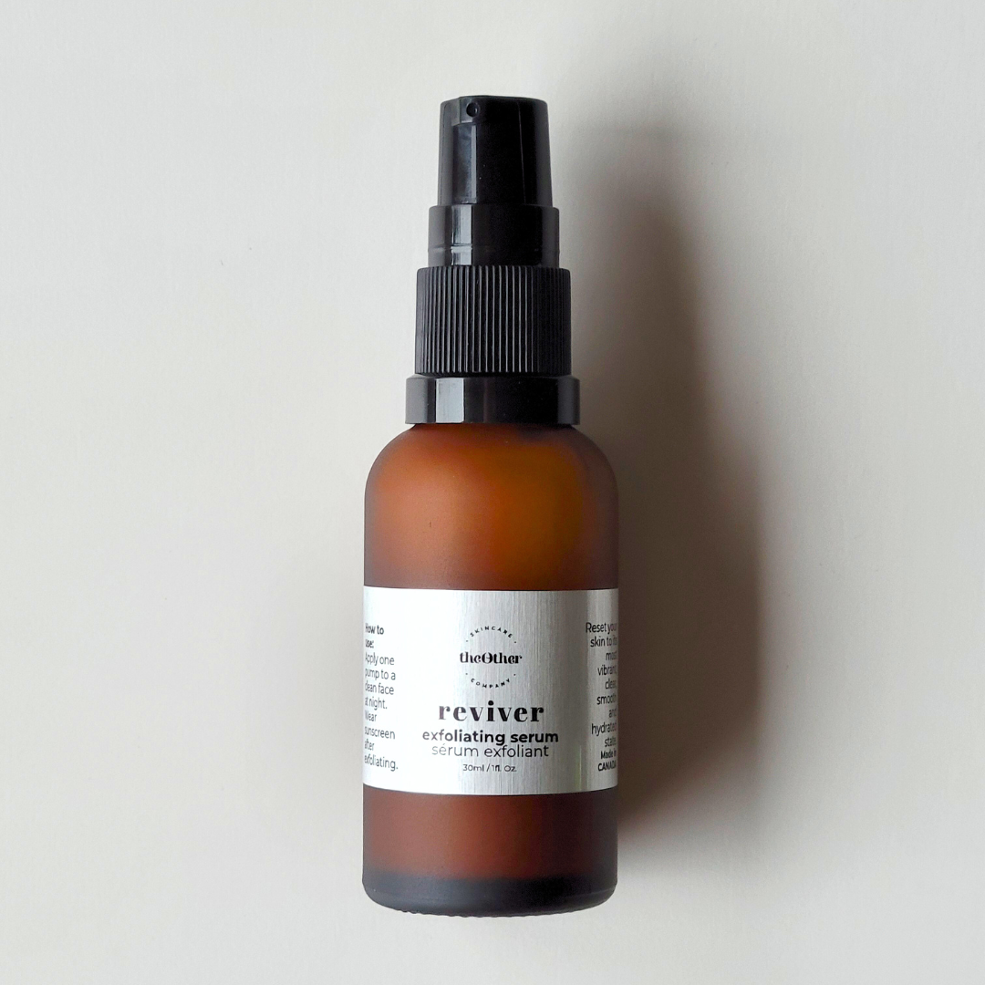 Brown glass bottle of mandelic acid exfoliant